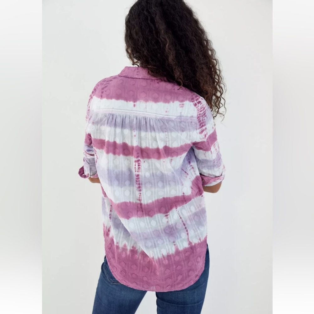Pilcro Anthropologie Janesse Purple white tie dye button up long sleeve blouse - Picture 2 of 11